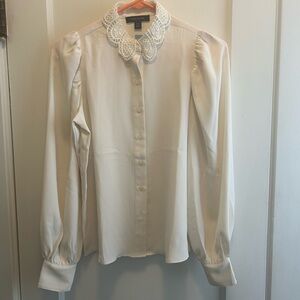 Ann Taylor Cream Blouse with Lace Detail